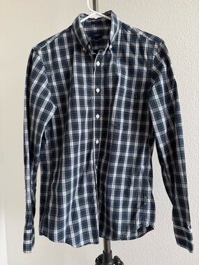 J. Crew Navy, Green and White Plaid Button-Down Shirt